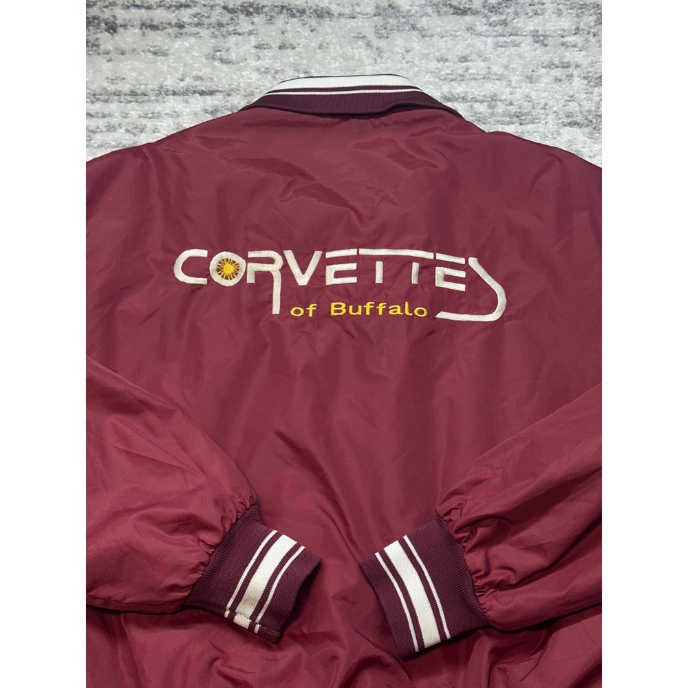 Vintage Bomber Jacket Mens L Maroon Corvette Buffalo Pete Vintage Racing Chevy
